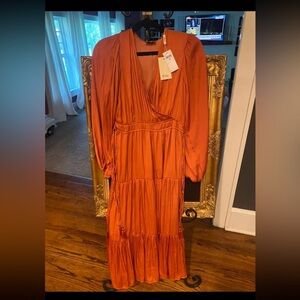 Elle Orange Wrap Sundress with Bishop Sleeves